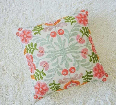 Pair Of 18” X 18” Pastel Embroidered Throw Pillows With Inserts New - Image 1 of 4