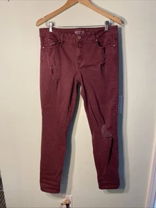Refuge Jeans Womens Size 10 Distressed Destroyed Tapered Maroon Red Stretch - Picture 1 of 10