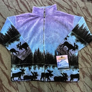 Black Mountain Jacket Men XL Purple Fleece Alaska Moose Twilight Full Zip USA - Picture 1 of 11