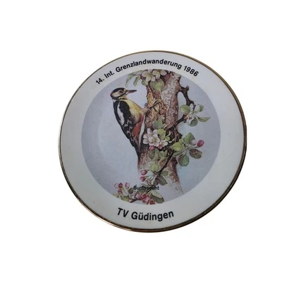 Placa suspensa vintage grande manchada Woodpecker aro dourado 7,5" display - Imagem 1 de 4