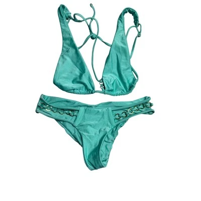 Beach Bunny Bikini Estimated Women's Small Teal Scrunch Bottom High Cut	SW209 - Image 1 of 4