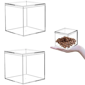 Acrylic Box with Lid 2 Pieces Clear Square Cube Jewelry Storage Small Plastic - Picture 1 of 6