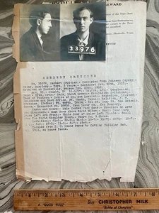 1913 GESUCHTER MANN TEXAS POLIZEI KRIMINELLER 23 JAHRE MUG SHOT LIMITIERTE AUSBILDUNG - Bild 1 von 4