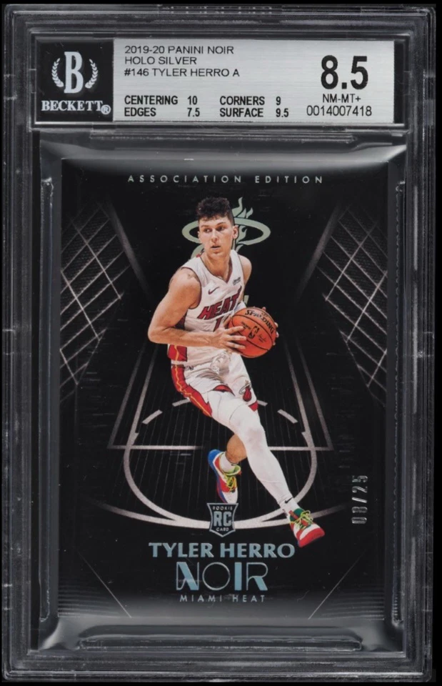 2019-20 Panini Noir Holo Silver /25 RC #146 BGS 8.5 Tyler Herro Rookie Miami - Image 1 of 2