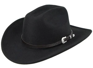 Classic Western-Cowboy-Hat Men Womens Wide Brim Cowgirl Hats Felt Fedora hat ... - Picture 1 of 7