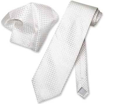Antonio Ricci NeckTie Handkerchief Off-White Cream Squares Mens Neck Tie Set - Image 1 of 2