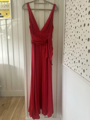 FREE PEOPLE Red Satin Dress High Leg Split Maxi Length SZ UK 12 US 8 $259 NEW - Image 1 of 4