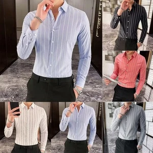 Lightweight Polyester Men's Long Sleeve Striped Top for Seasons Change - Picture 1 of 36
