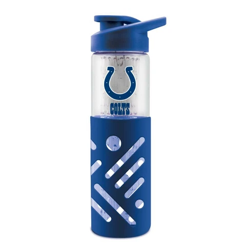 NFL INDIANAPOLIS COLTS GLASS WATER BOTTLE WITH SILICONE SLEEVE 23 OZ NEW Cover