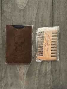 Handmade Wooden Men’s Beard & Mustache Pocket Comb w/Durable Case - Skull Design - Picture 1 of 9