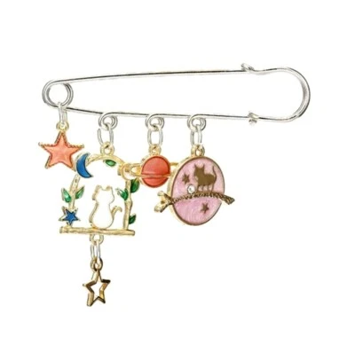 Белый кот подвески розовый Луна звезда Сатурн качели девочек подарок серебряный килт булавка брошь - Изображение 1 из 2