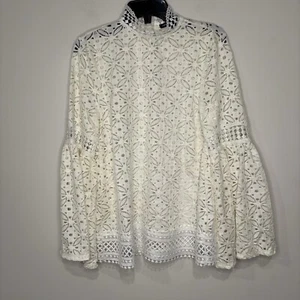 Blusa Top Cable & Gauge Encaje Volantes Manga Campana Marfil Talla S Boho Gitana Playa - Imagen 1 de 10