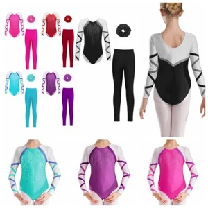 Kids Girls Bodysuit Birthday Leotard With Pants Class Unitard Exercise Rompers - Picture 1 of 6