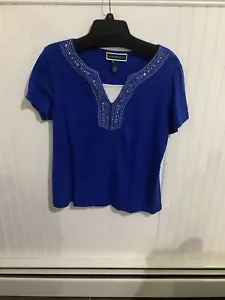 KAREN SCOTT WOMENS LARGE SHORT SLEEVE SHIRT ROYAL BLUE - Picture 1 of 16