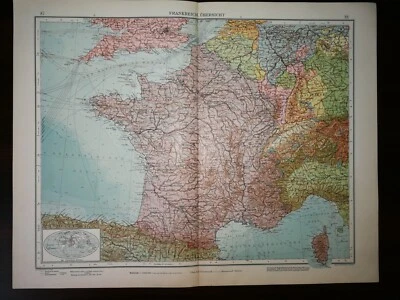 DOUBLE-PAGE MAP-FRANCE,PAGE 87-88 , ANDREE GREAT WORLD ATLAS- 1914 - Image 1 of 2