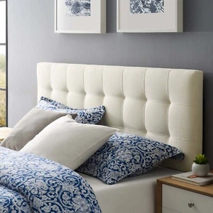 Modway Tufted Upholstered Fabric Square Full Size Headboard in Ivory - Picture 1 of 7