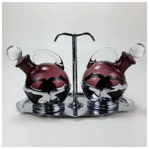 Farber Bros Cambridge Amethyst Glass Farberware Chrome Oil Vinegar Cruet Set - Picture 1 of 1