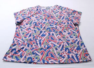 Butter-Soft Women's 4-Pocket Print Scrub Top WR4 Noel Candy Canes Royal Size 2X - Picture 1 of 3