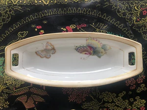 ANTIQUE NIPPON HAND PAINTED Butterflies CELERY / SERVING DISH GOLD GILDING 9” - Imagen 1 de 4