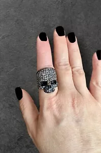 Skull Ring Chino Antrax Crystal Rock Bronze Black Biker Jewelry Unisex Size 8 - Picture 1 of 7