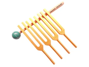 DNA Nucleotides Gold color 4 pc Tuning Forks with Velvet pouch & Mallet - Picture 1 of 4