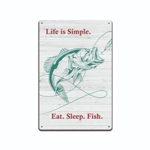 Tin Signs Fishing Cabin Lake House Décor - Metal Sign 12 x 8 in. Life Simple - Picture 1 of 6