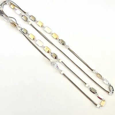 Ожерелье цепочка тройная винтажная кованая длинная модернистская Nine West трехцветная - Изображение 1 из 4