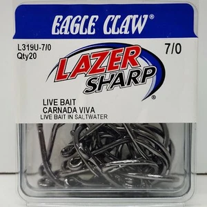 Eagle Claw Lazer Sharp L319U Live Bait Fishing Hooks Size 7/0 20 Pack - Picture 1 of 2
