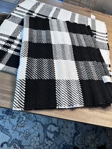 lot of 2 Plaid Rugs 27 x 56 Inches Black and White Indoor Outdoor Checkered Rug - Picture 1 of 5