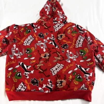 Sudadera con capucha Looney Tunes estampado por todas partes para mujer XL Bugs Bunny Marvin roja Foto 1 de 4