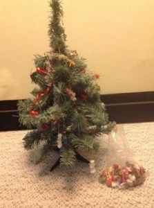 Vtg Plastic Tree Tabletop Centerpiece Small 16" Kitsch Christmas & 1" ornaments - Picture 1 of 3