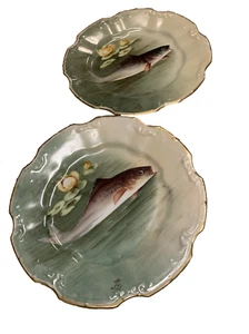 2-Limoges France 9” Fish Plates By Max - Picture 1 of 8