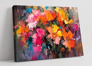 ABSTRACT IMPRESSIONIST FLOWERS PAINTING -FRAMED CANVAS WALL ART PICTURE PRINT - Picture 1 of 2