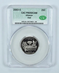 2003-S Washington State Quarter Arkansas CLAD PR69 DCAM CAC CACg *8512 - Picture 1 of 5