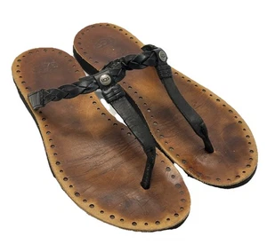 UGG Australia Bria Black Tan Braided Leather Flip Flop Sandals Women’s 7 Basic - Picture 1 of 9