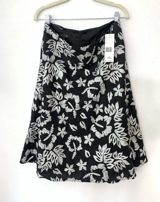 Lafayette 148 New York Skirt Black 100% Linen Embroidered A-Line Size 8 NWT - Image 1 of 4