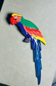 Broche perroquet aras arc-en-ciel coloré vintage grand oiseau peint - Photo 1/4