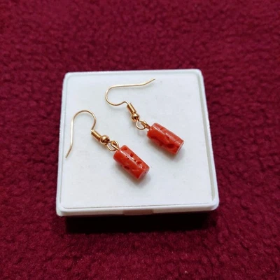 WOW Pendiente de Piedras Preciosas de Coral Natural Pendiente Coral Italiano Hecho a Mano Pendiente Foto 1 de 4