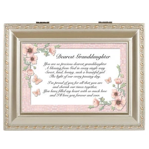 Dearest Granddaughter Champagne Silver Music Box Plays Light Up My Life - Picture 1 of 1