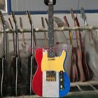 Solid TL Electric Guitar Red Silver&Blue Sparkle 2Single Pickup Yellow Pickguard