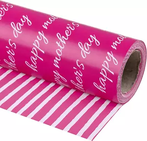 Reversible Wrapping Paper Roll for Mom, Mini Roll, Hot Pink Happy Mother'S Day T - Picture 1 of 7