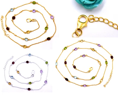 Collane Placcate Oro In Argento Sterling 925 Con Gemme Naturali Multi - Immagine 1 di 3