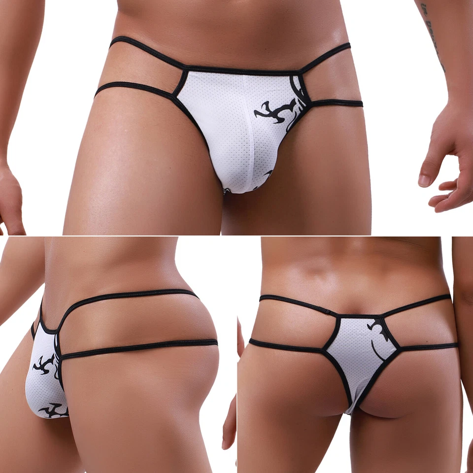 Men's Mesh Sexy Thongs Underwear Colorful Print G-strings T-back Underpants M-XL - Image 1 of 4
