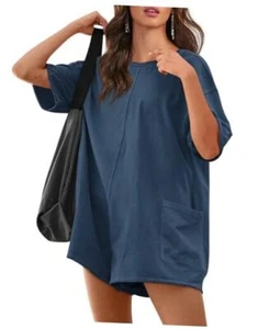 Rompers for Women 2024 Summer Athletic Oversized Romper Short Small Blue - Picture 1 of 6