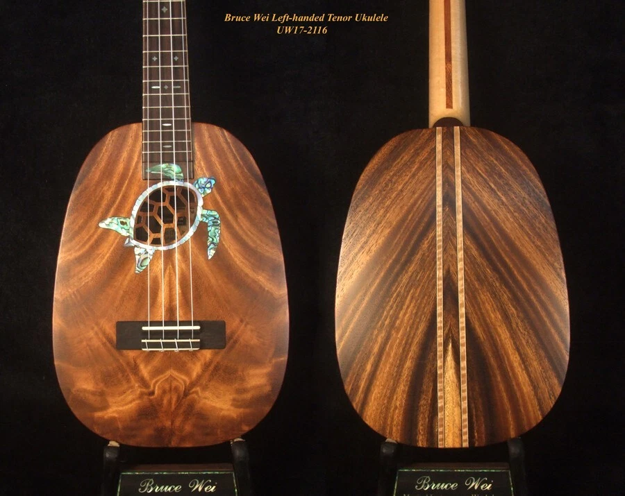 Bruce Wei Left-handed Acacia Pineapple Tenor Ukulele, Turtle Soundhole UW17-2116 - Image 1 of 4