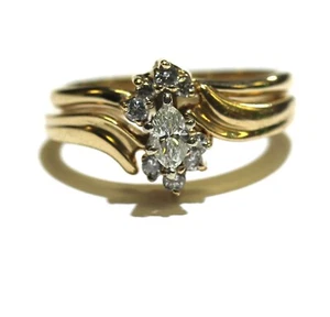 Anillo de compromiso de oro amarillo de 14k .40ct VS1 H diamante marquesa envoltura 5,8 g Estate 7 - Imagen 1 de 10