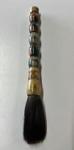 Antique HAND CARVED JADE ANTIQUE CHINESE CALLIGRAPHY HORSE HAIR BRUSH