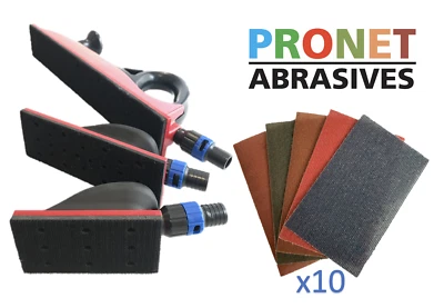 PRONET ABRASIVES Vacuum Hand Sander + 10 PRONET Strips 70 x125/198/420mm