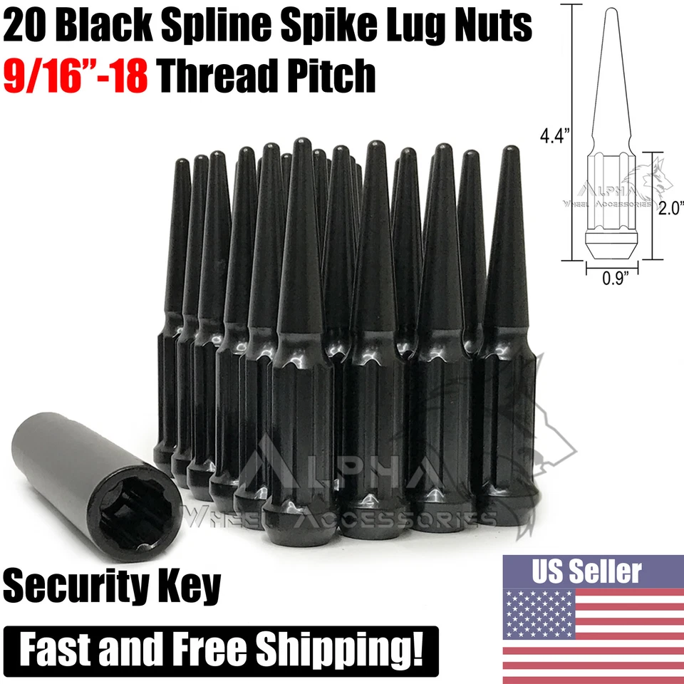Tuercas de clavo estriadas negras de 20 piezas 9/16-18 para Dodge Durango Dakota Raider Foto 1 de 4