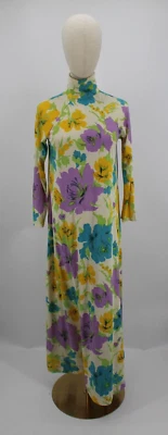 Lencería Vintage Camisón Mujer Pequeño Maxi Púrpura Amarillo Floral Acetato Años 60 Foto 1 de 4